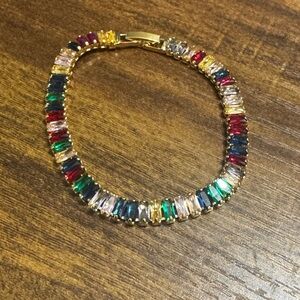 Elegant Silver and Red Gemstone Bracelet